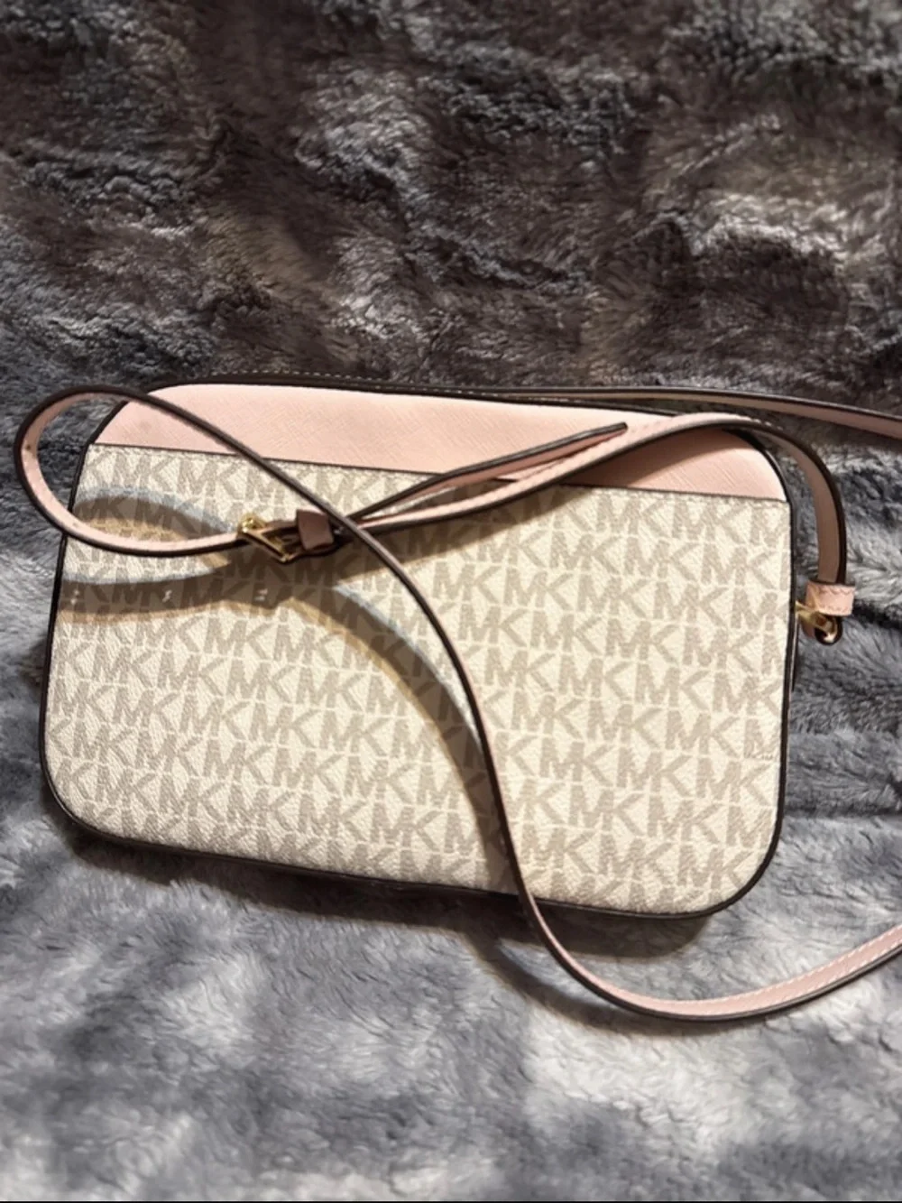 Michael Kors Blush Pink and Vanilla Logo Crossbody with Gold Chain